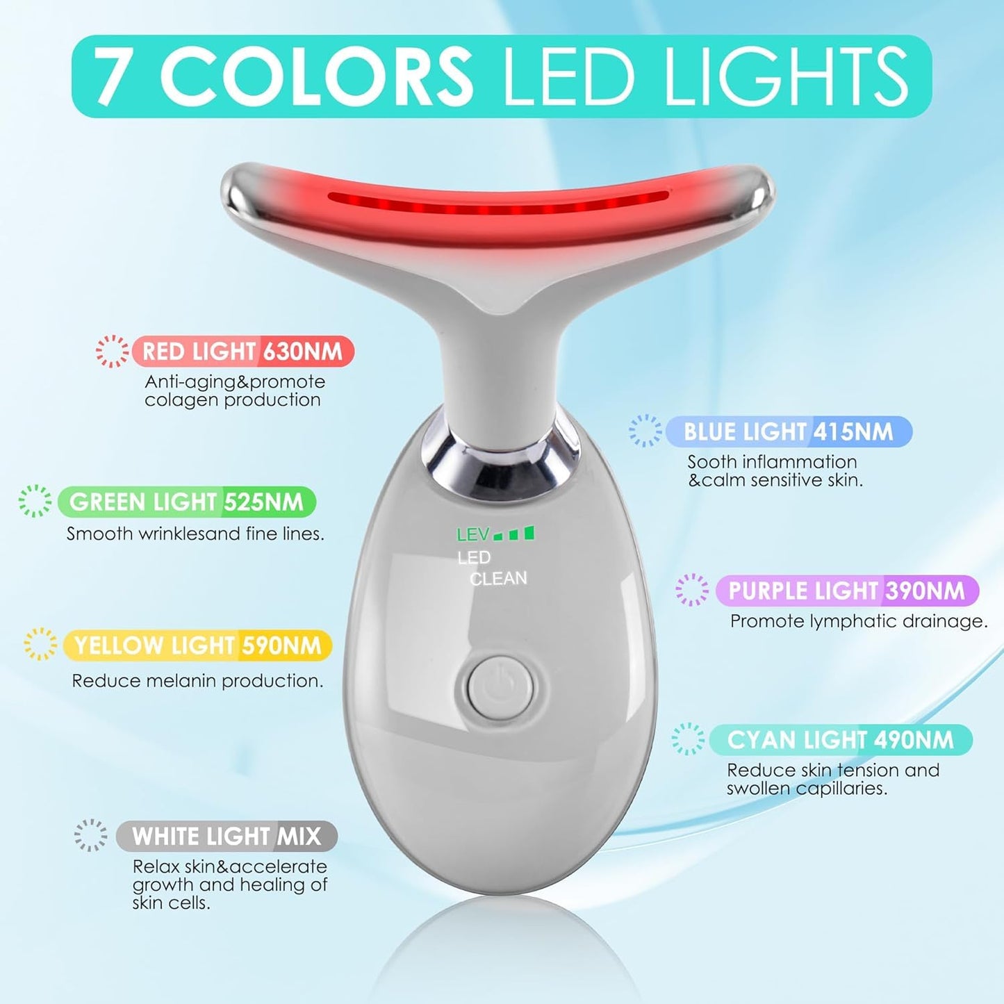 7-Color LED Neck & Face Massager with Heat Therapy – Skin Tightening & Lifting Device