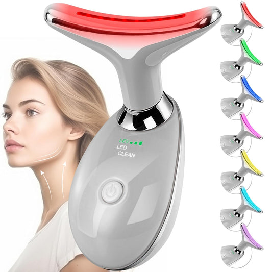 7-Color LED Neck & Face Massager with Heat Therapy – Skin Tightening & Lifting Device