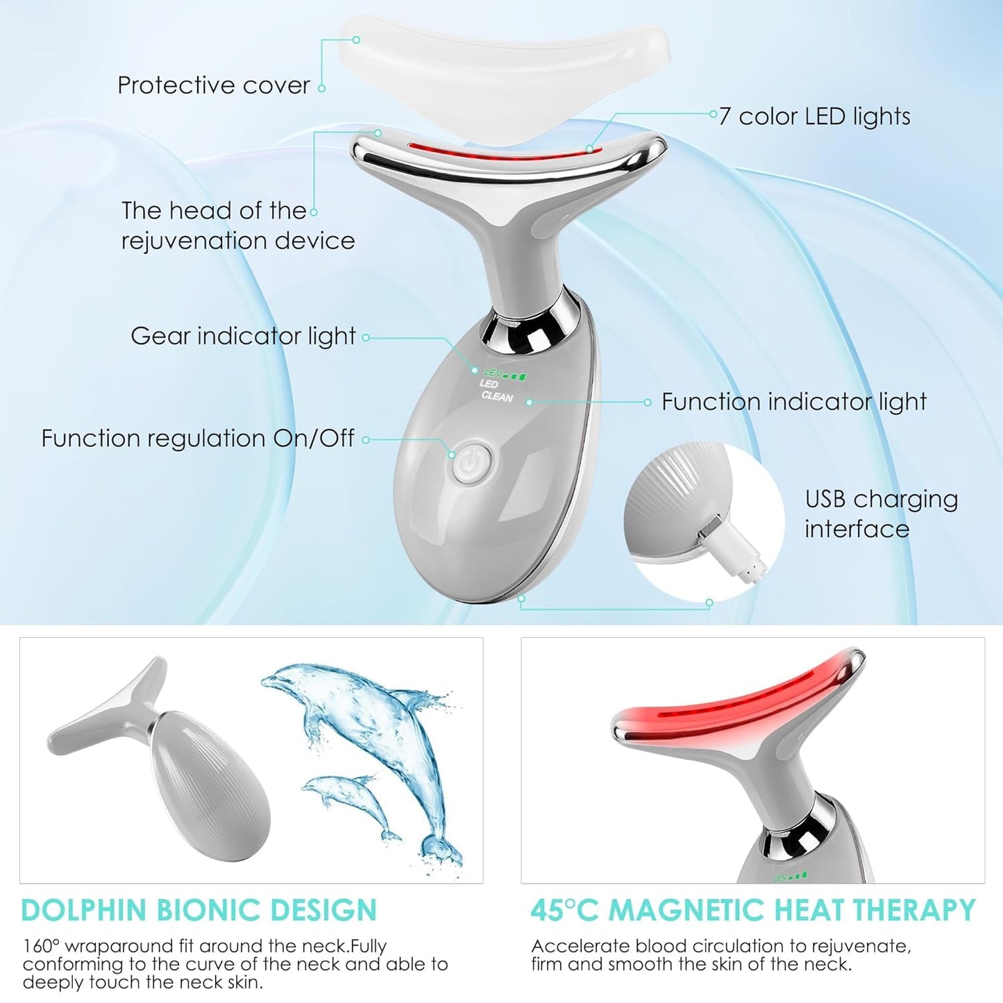 7-Color LED Neck & Face Massager with Heat Therapy – Skin Tightening & Lifting Device